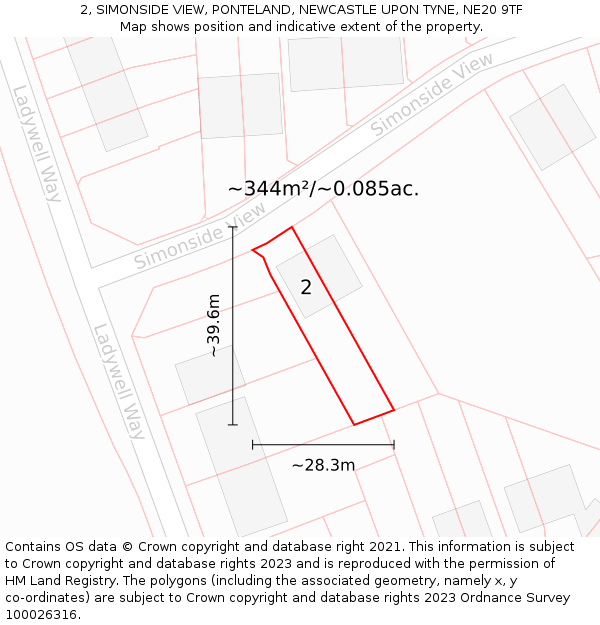2, SIMONSIDE VIEW, PONTELAND, NEWCASTLE UPON TYNE, NE20 9TF: Plot and title map
