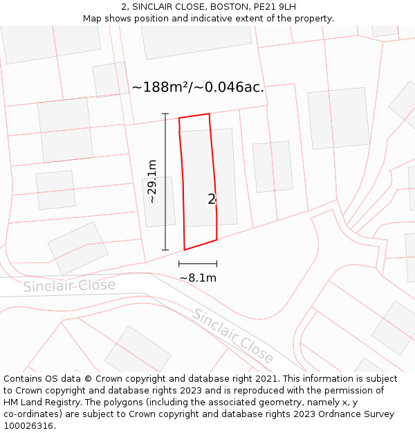 2, SINCLAIR CLOSE, BOSTON, PE21 9LH: Plot and title map