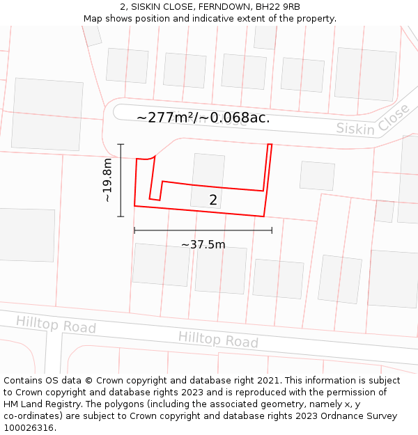 2, SISKIN CLOSE, FERNDOWN, BH22 9RB: Plot and title map