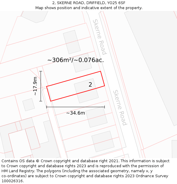 2, SKERNE ROAD, DRIFFIELD, YO25 6SF: Plot and title map