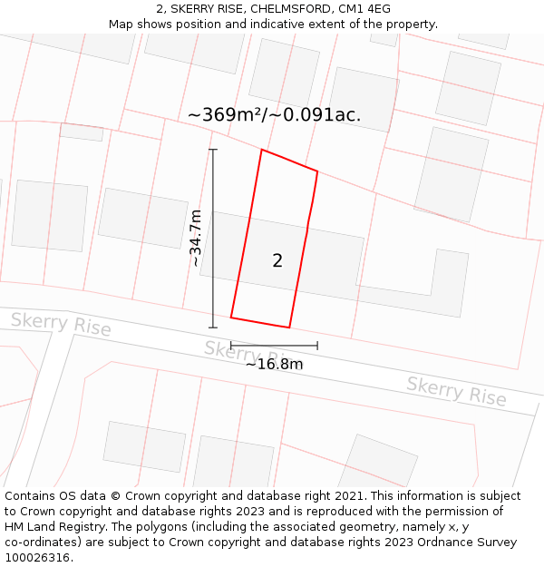 2, SKERRY RISE, CHELMSFORD, CM1 4EG: Plot and title map