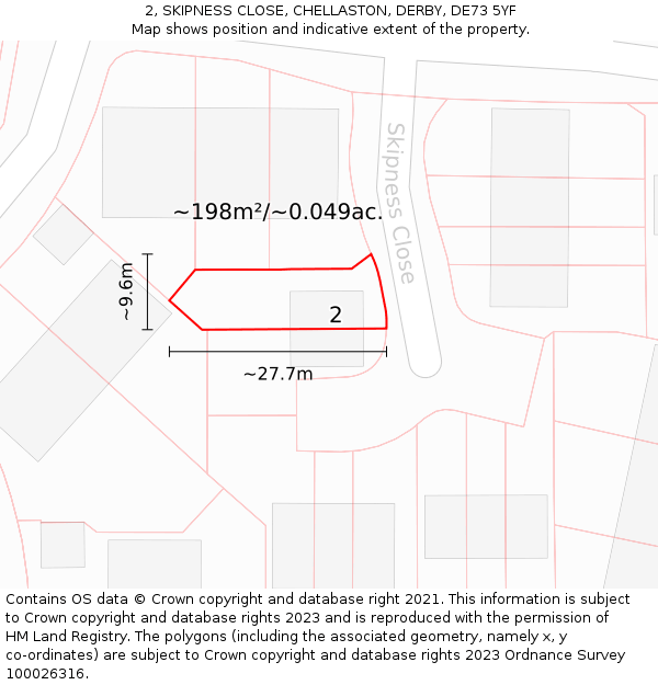 2, SKIPNESS CLOSE, CHELLASTON, DERBY, DE73 5YF: Plot and title map