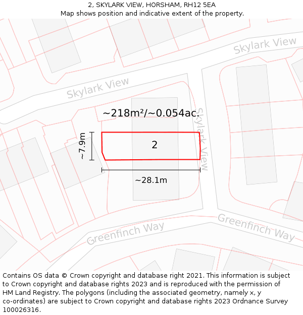 2, SKYLARK VIEW, HORSHAM, RH12 5EA: Plot and title map