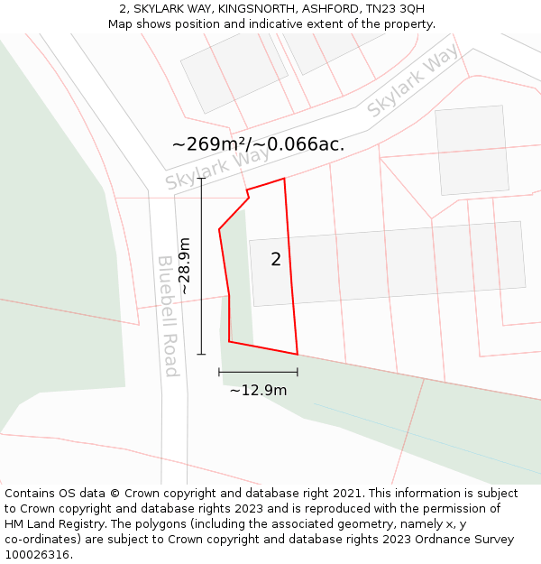 2, SKYLARK WAY, KINGSNORTH, ASHFORD, TN23 3QH: Plot and title map