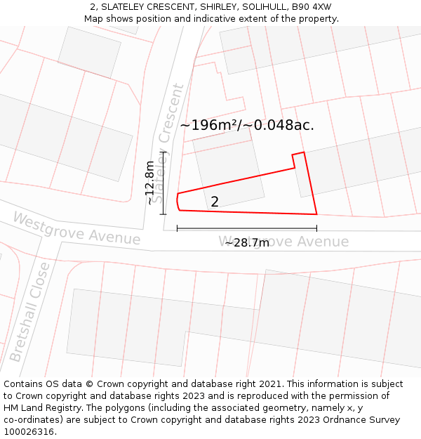 2, SLATELEY CRESCENT, SHIRLEY, SOLIHULL, B90 4XW: Plot and title map