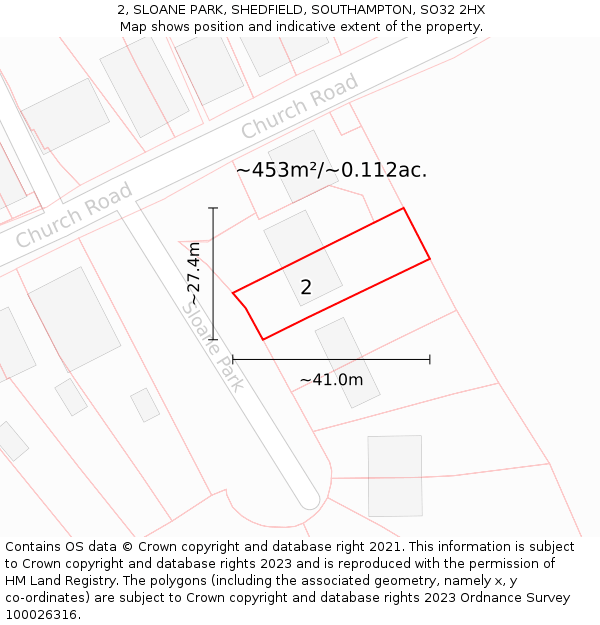 2, SLOANE PARK, SHEDFIELD, SOUTHAMPTON, SO32 2HX: Plot and title map