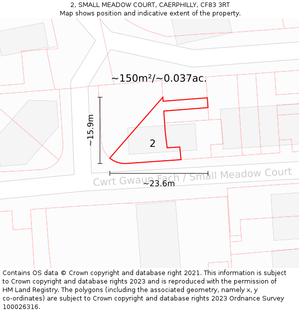 2, SMALL MEADOW COURT, CAERPHILLY, CF83 3RT: Plot and title map