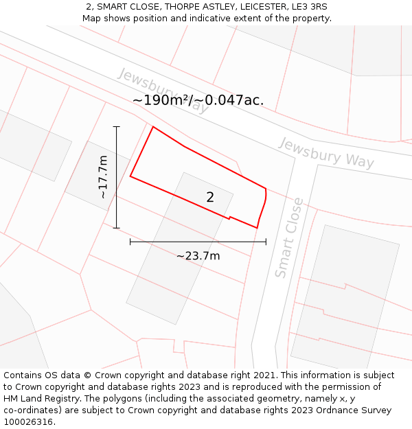 2, SMART CLOSE, THORPE ASTLEY, LEICESTER, LE3 3RS: Plot and title map