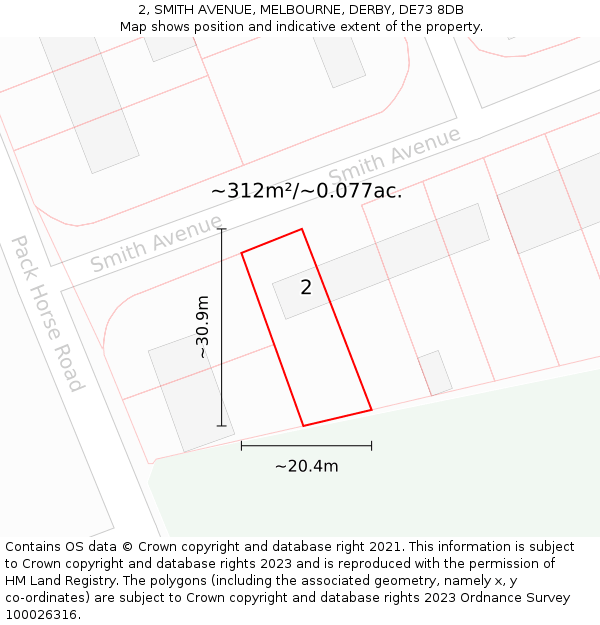2, SMITH AVENUE, MELBOURNE, DERBY, DE73 8DB: Plot and title map