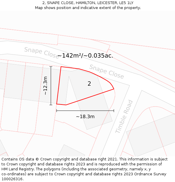 2, SNAPE CLOSE, HAMILTON, LEICESTER, LE5 1LY: Plot and title map