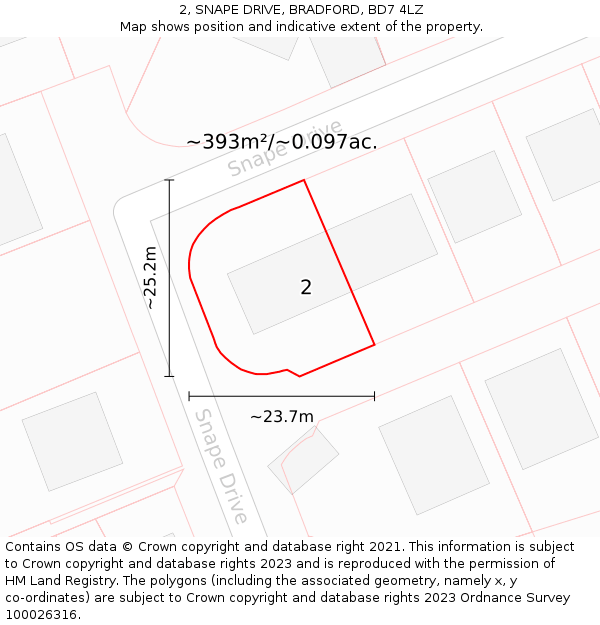 2, SNAPE DRIVE, BRADFORD, BD7 4LZ: Plot and title map