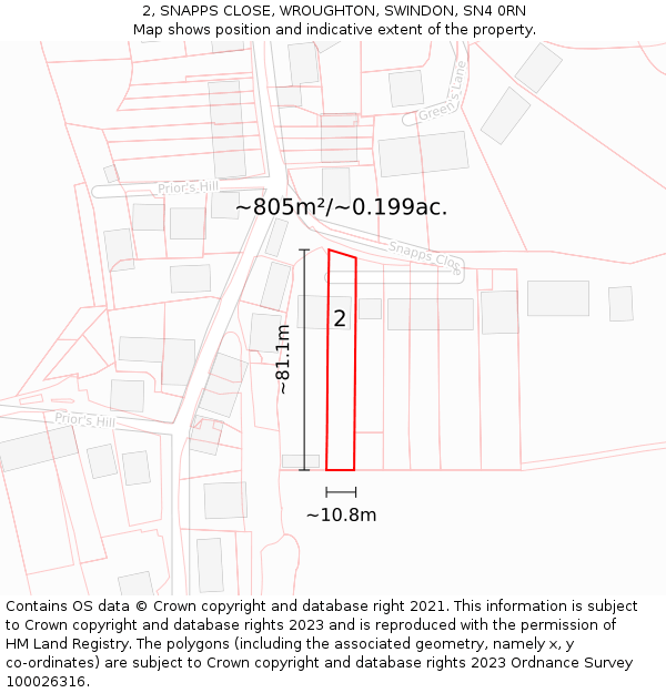 2, SNAPPS CLOSE, WROUGHTON, SWINDON, SN4 0RN: Plot and title map
