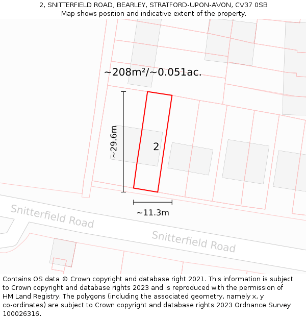 2, SNITTERFIELD ROAD, BEARLEY, STRATFORD-UPON-AVON, CV37 0SB: Plot and title map