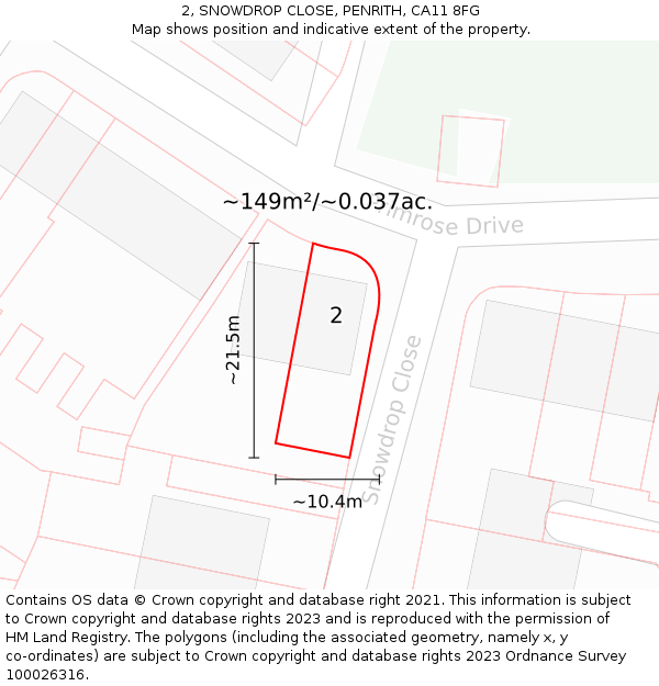 2, SNOWDROP CLOSE, PENRITH, CA11 8FG: Plot and title map