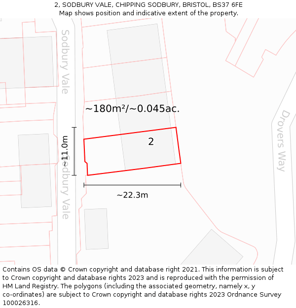 2, SODBURY VALE, CHIPPING SODBURY, BRISTOL, BS37 6FE: Plot and title map