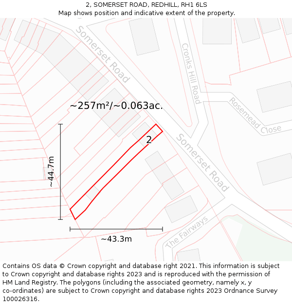 2, SOMERSET ROAD, REDHILL, RH1 6LS: Plot and title map