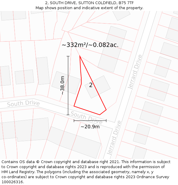 2, SOUTH DRIVE, SUTTON COLDFIELD, B75 7TF: Plot and title map