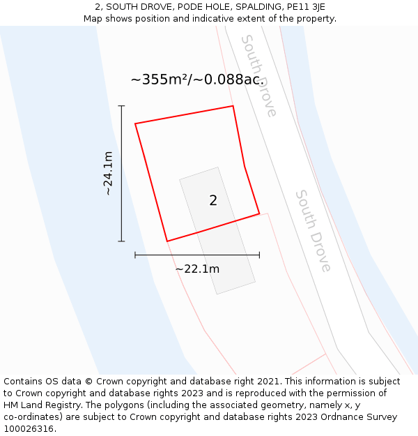 2, SOUTH DROVE, PODE HOLE, SPALDING, PE11 3JE: Plot and title map