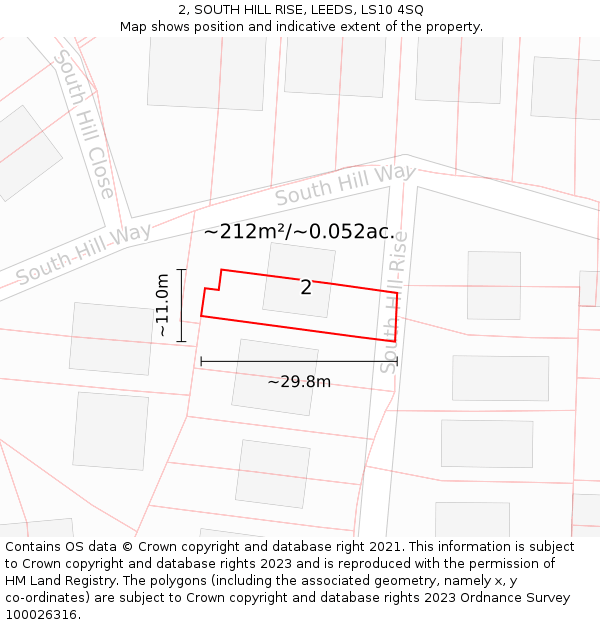 2, SOUTH HILL RISE, LEEDS, LS10 4SQ: Plot and title map