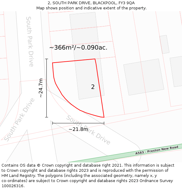 2, SOUTH PARK DRIVE, BLACKPOOL, FY3 9QA: Plot and title map