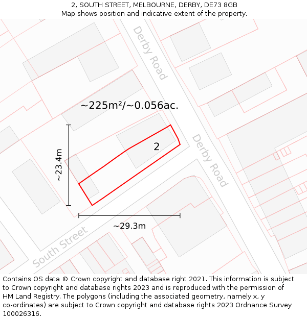 2, SOUTH STREET, MELBOURNE, DERBY, DE73 8GB: Plot and title map