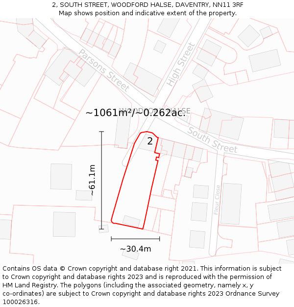 2, SOUTH STREET, WOODFORD HALSE, DAVENTRY, NN11 3RF: Plot and title map