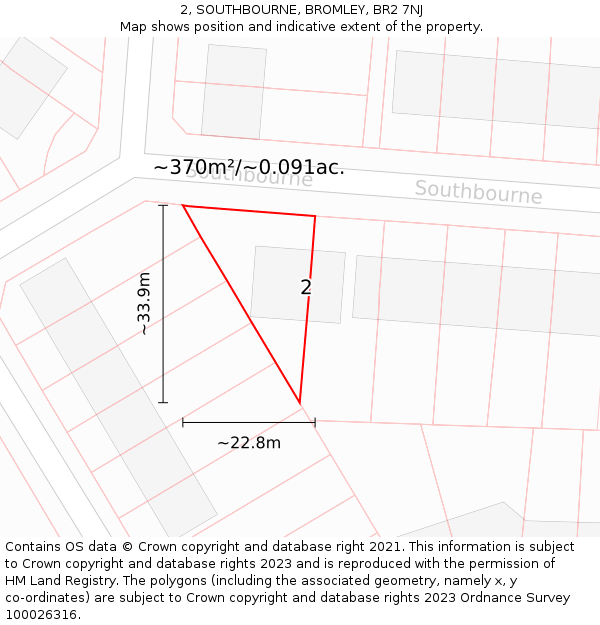 2, SOUTHBOURNE, BROMLEY, BR2 7NJ: Plot and title map