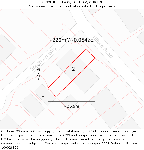 2, SOUTHERN WAY, FARNHAM, GU9 8DF: Plot and title map