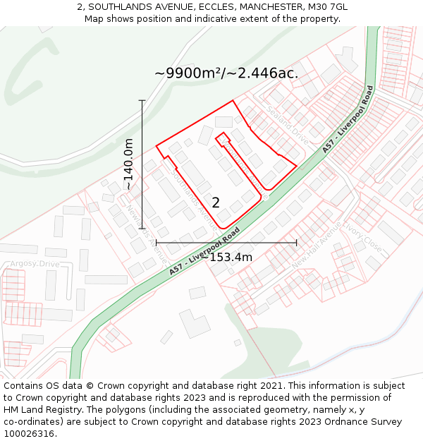 2, SOUTHLANDS AVENUE, ECCLES, MANCHESTER, M30 7GL: Plot and title map