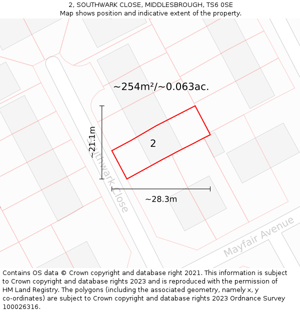 2, SOUTHWARK CLOSE, MIDDLESBROUGH, TS6 0SE: Plot and title map