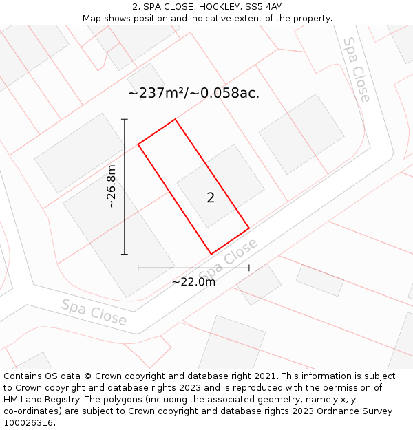 2, SPA CLOSE, HOCKLEY, SS5 4AY: Plot and title map
