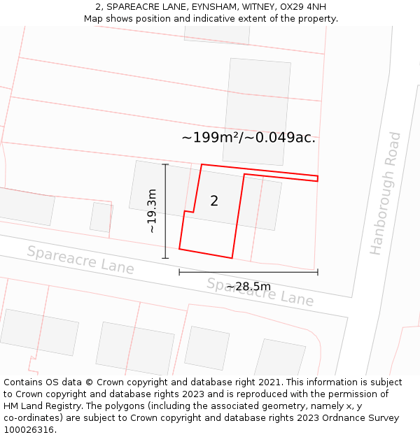 2, SPAREACRE LANE, EYNSHAM, WITNEY, OX29 4NH: Plot and title map