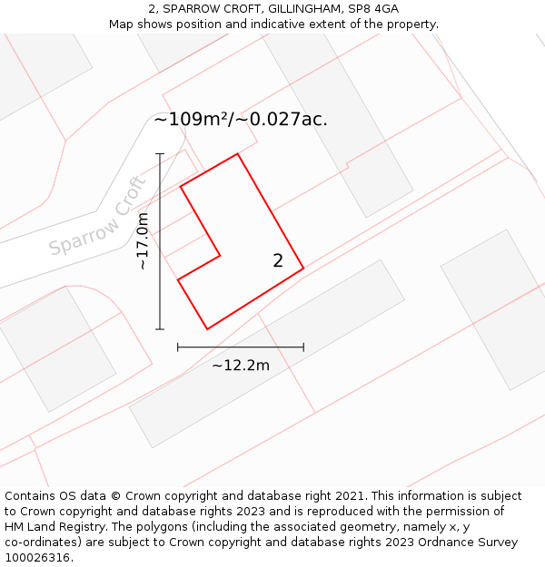 2, SPARROW CROFT, GILLINGHAM, SP8 4GA: Plot and title map