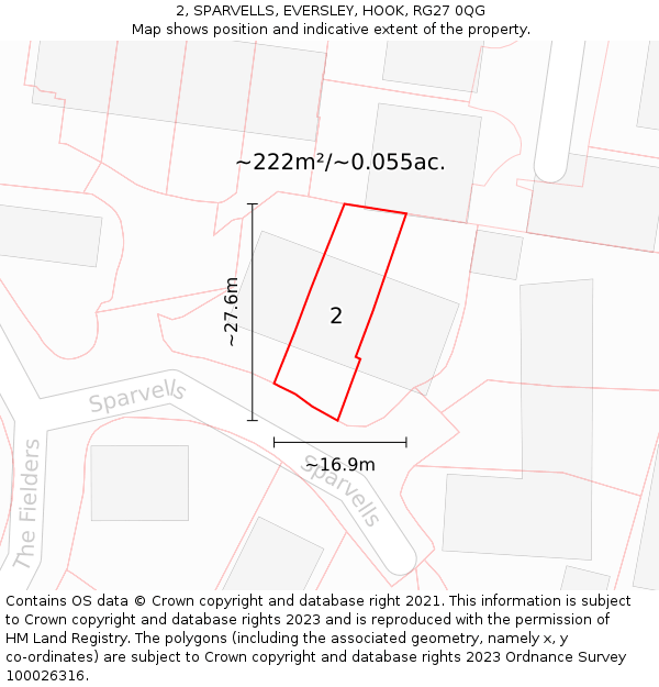 2, SPARVELLS, EVERSLEY, HOOK, RG27 0QG: Plot and title map