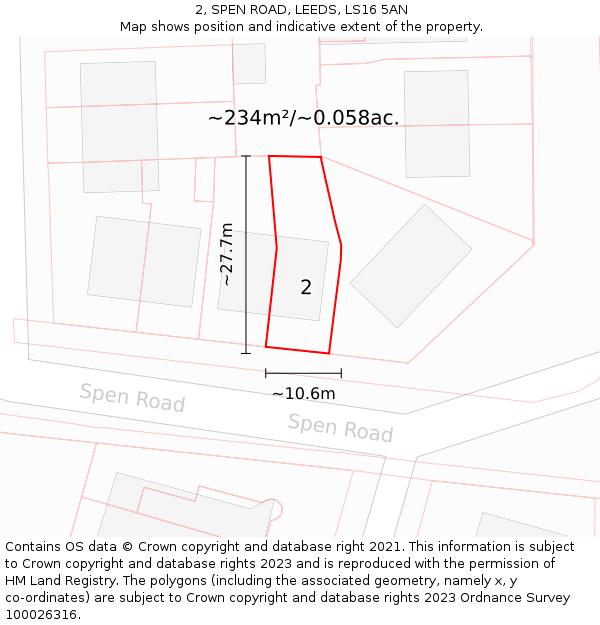 2, SPEN ROAD, LEEDS, LS16 5AN: Plot and title map