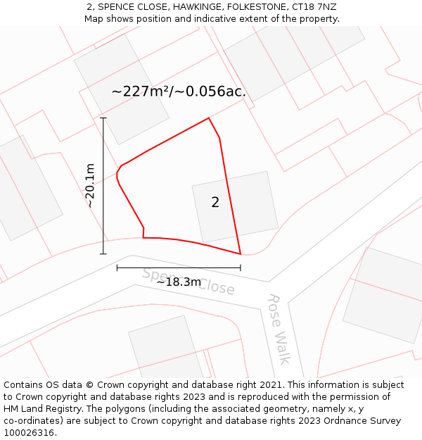 2, SPENCE CLOSE, HAWKINGE, FOLKESTONE, CT18 7NZ: Plot and title map