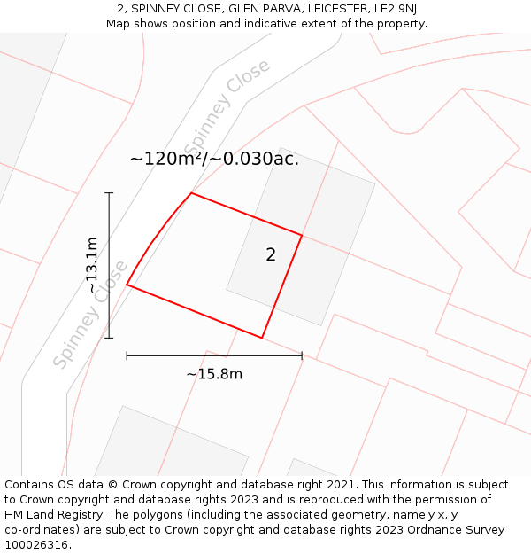 2, SPINNEY CLOSE, GLEN PARVA, LEICESTER, LE2 9NJ: Plot and title map