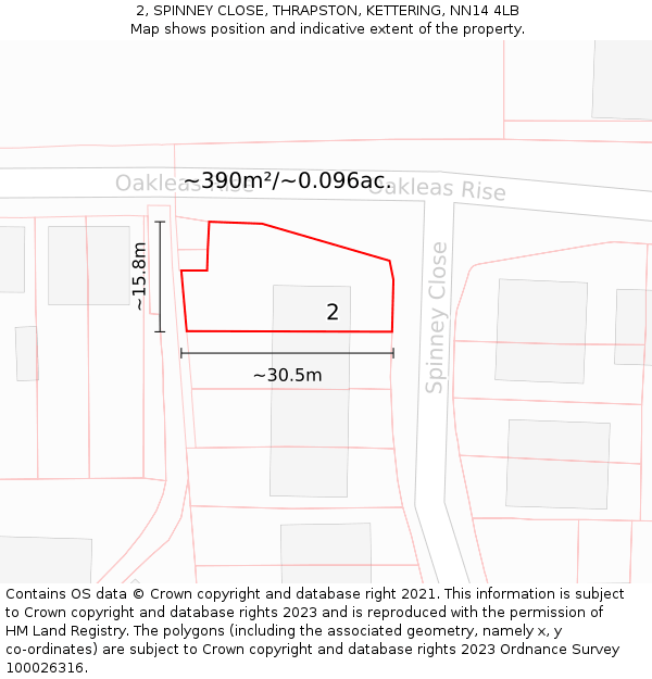 2, SPINNEY CLOSE, THRAPSTON, KETTERING, NN14 4LB: Plot and title map