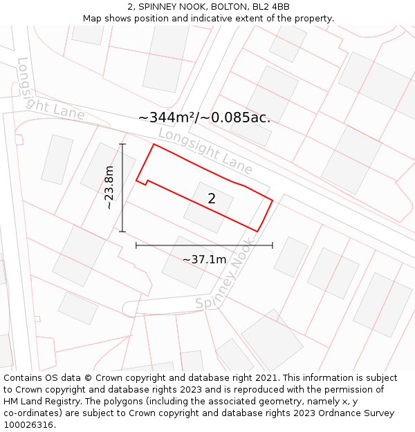 2, SPINNEY NOOK, BOLTON, BL2 4BB: Plot and title map