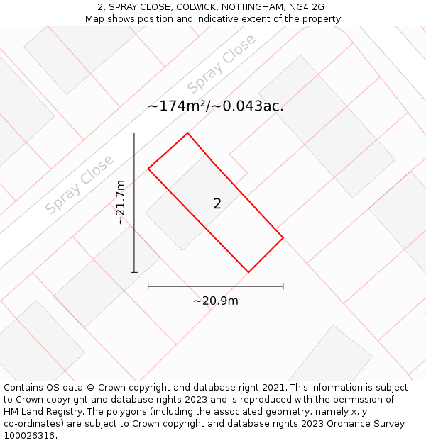 2, SPRAY CLOSE, COLWICK, NOTTINGHAM, NG4 2GT: Plot and title map