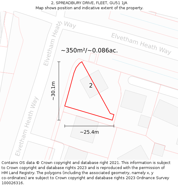 2, SPREADBURY DRIVE, FLEET, GU51 1JA: Plot and title map