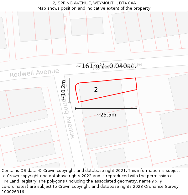 2, SPRING AVENUE, WEYMOUTH, DT4 8XA: Plot and title map