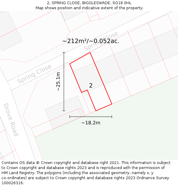 2, SPRING CLOSE, BIGGLESWADE, SG18 0HL: Plot and title map