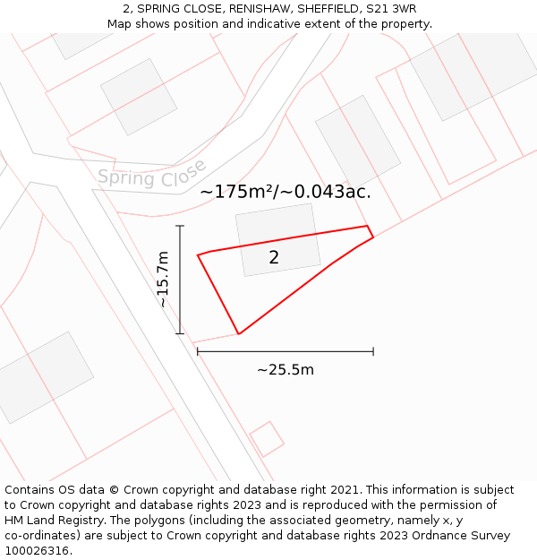 2, SPRING CLOSE, RENISHAW, SHEFFIELD, S21 3WR: Plot and title map