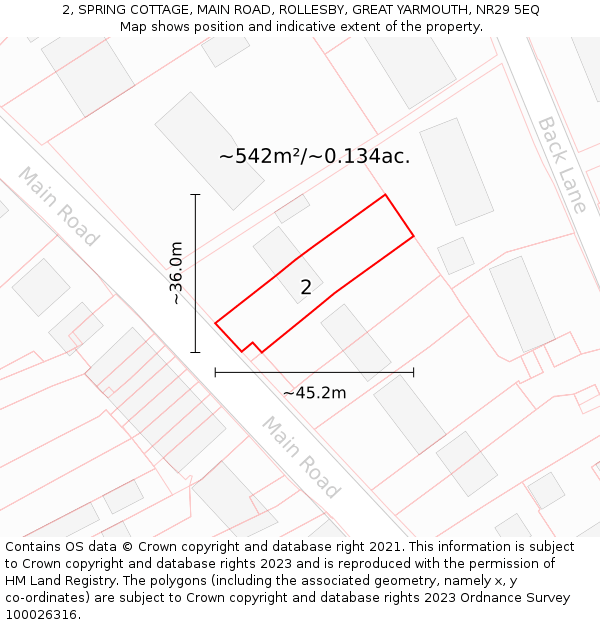 2, SPRING COTTAGE, MAIN ROAD, ROLLESBY, GREAT YARMOUTH, NR29 5EQ: Plot and title map