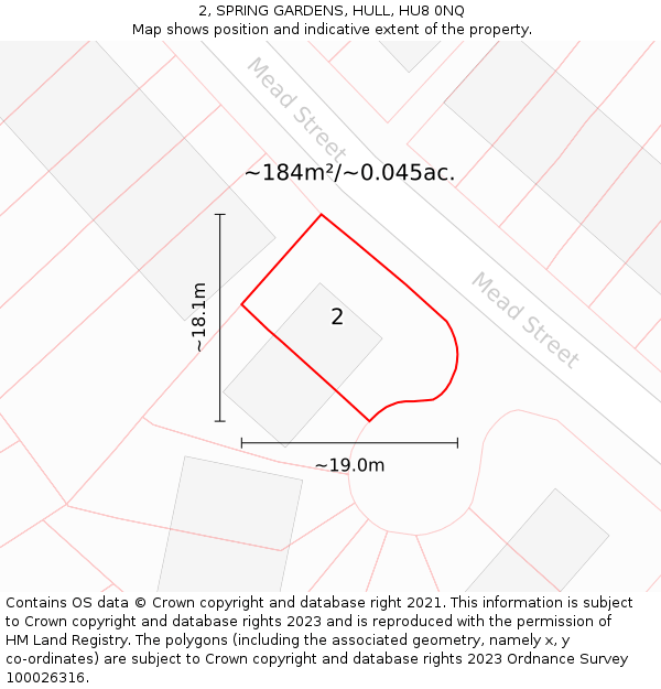 2, SPRING GARDENS, HULL, HU8 0NQ: Plot and title map