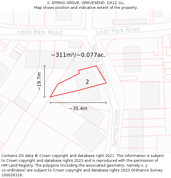 2, SPRING GROVE, GRAVESEND, DA12 1LL: Plot and title map
