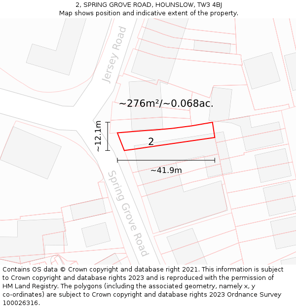 2, SPRING GROVE ROAD, HOUNSLOW, TW3 4BJ: Plot and title map