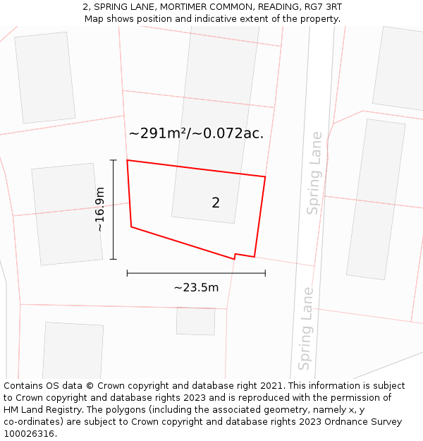 2, SPRING LANE, MORTIMER COMMON, READING, RG7 3RT: Plot and title map