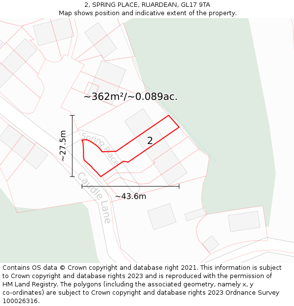 2, SPRING PLACE, RUARDEAN, GL17 9TA: Plot and title map